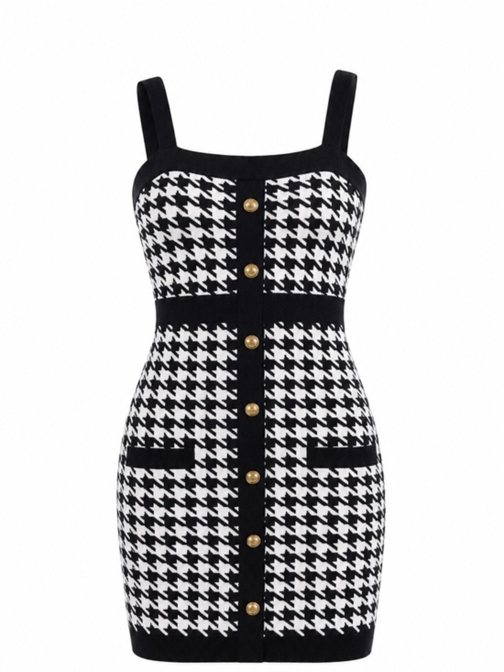 Coco And Shay Black White Houndstooth Knit Button Front Dress Large